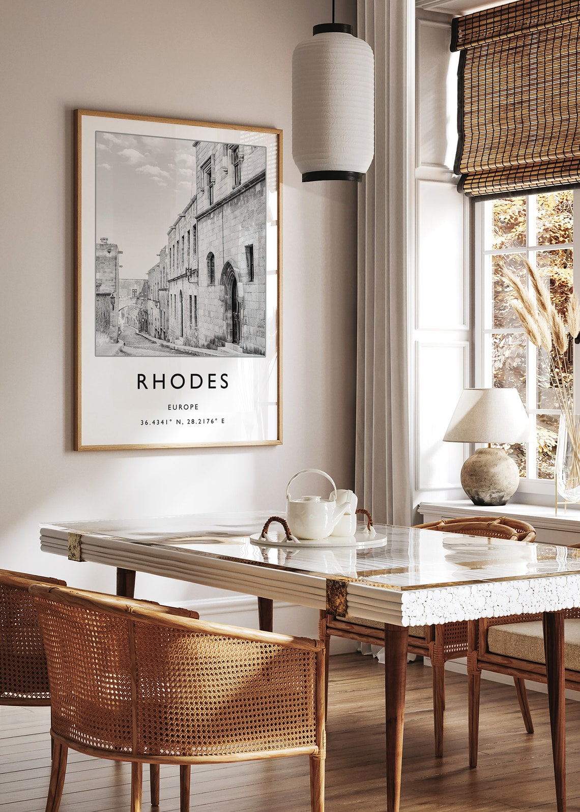 Rhodes Travel Print Rhodes Travel Poster Greece Gift Greek Travel Art Greek Travel Decor Black And White Travel Print - Image 2