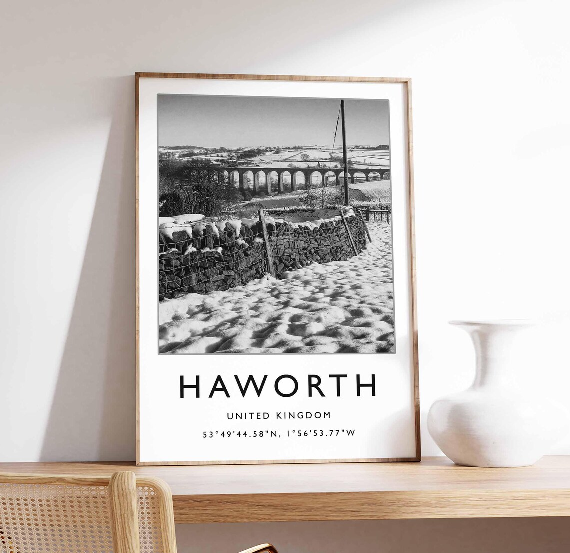 Haworth United Kingdom Snowy Viaduct Black and White Photo Art Poster