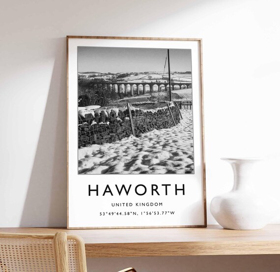 Haworth United Kingdom Snowy Viaduct Black and White Photo Art Poster