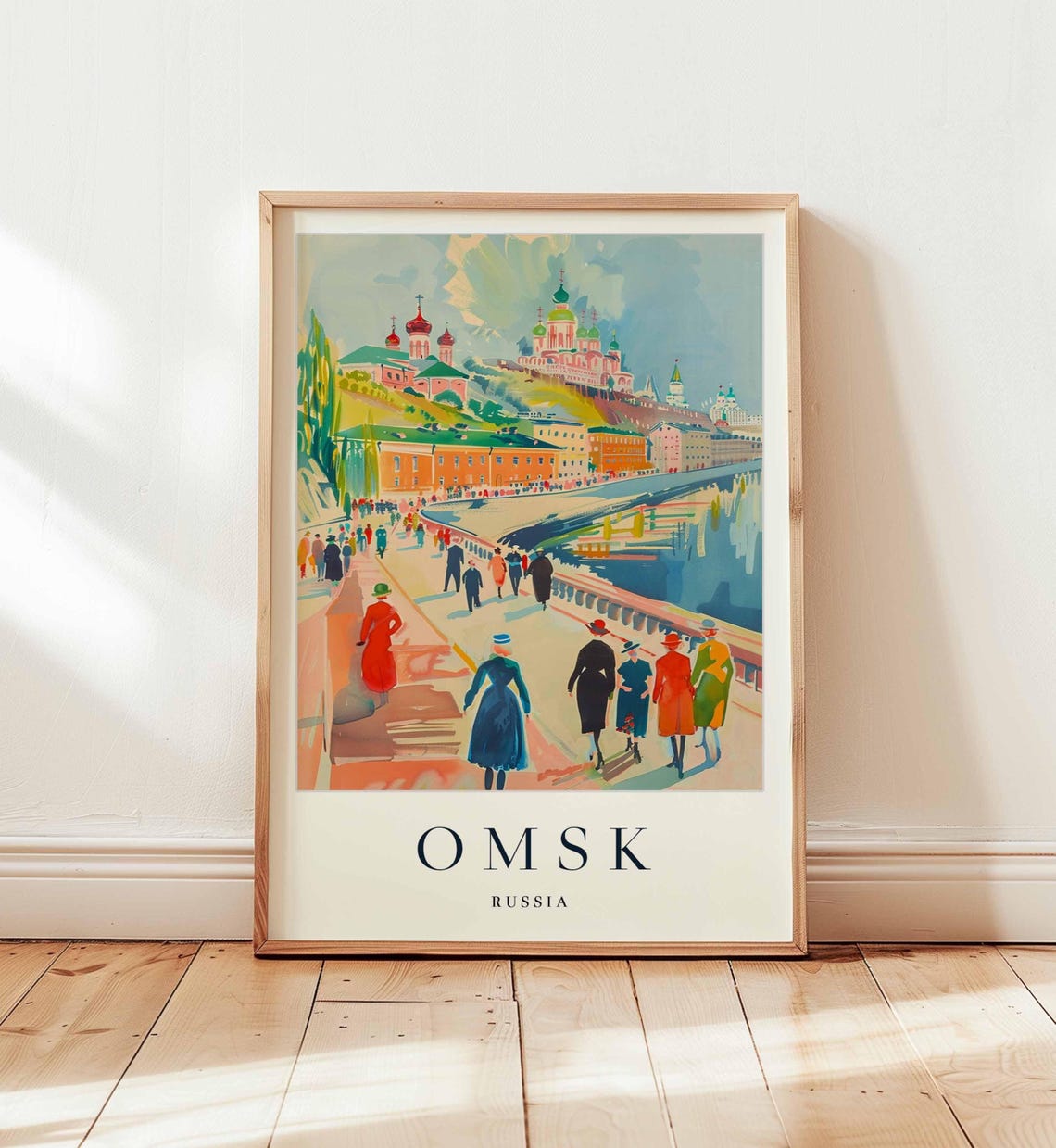 Omsk Riverside Promenade With Strollers And Hilltop Churches Poster