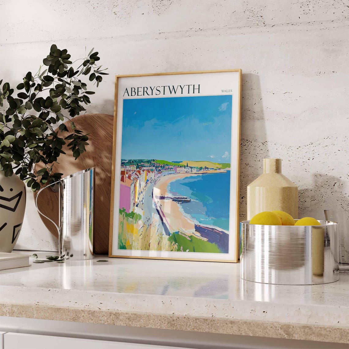 Aberystwyth Wales Retro Colorful Seaside Beach Town Coastal Poster - Image 2