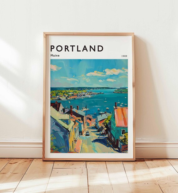 Portland Maine 1989 Munjoy Hill Harbor Sailboats Panoramic View Poster