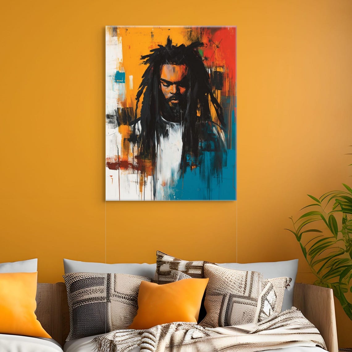 Afrocentric Urban Dreadlocks Portrait Vivid Orange Red Teal Wall Art