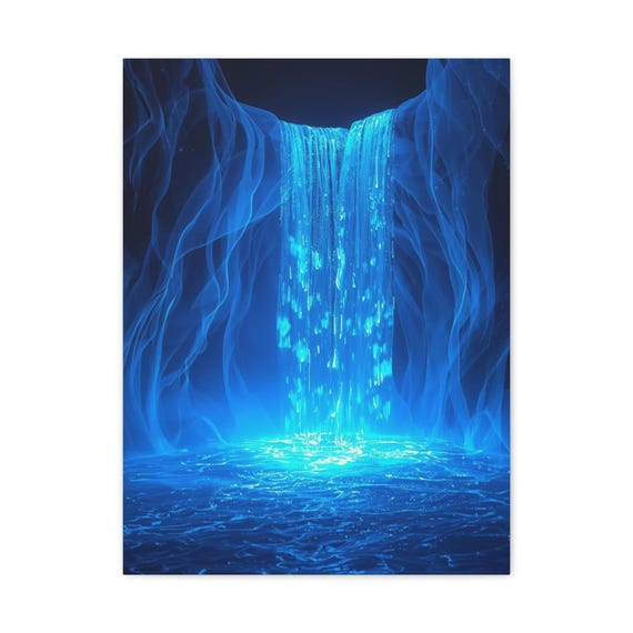Blue Waterfall Matte Canvas Art Modern Home Decor