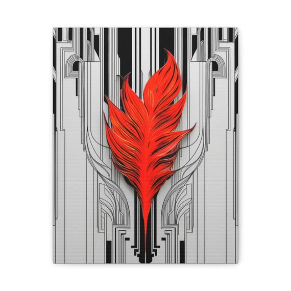 Abstract Red Feather Matte Canvas Art Print Gallery Wall Decor