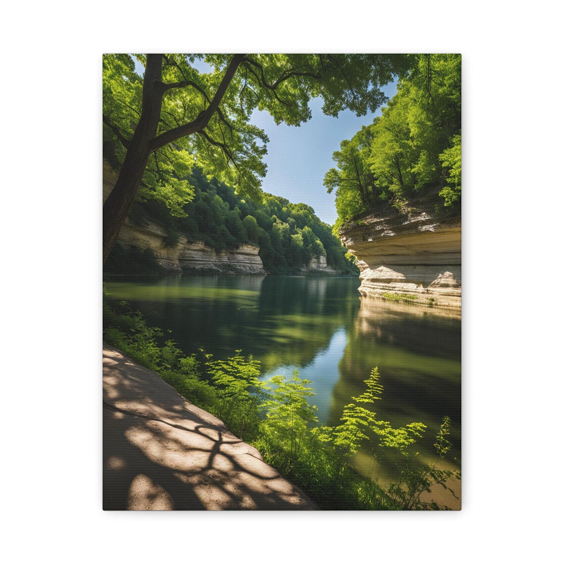 River Gorge Sandstone Cliffs Serene Green Landscape Nature Print