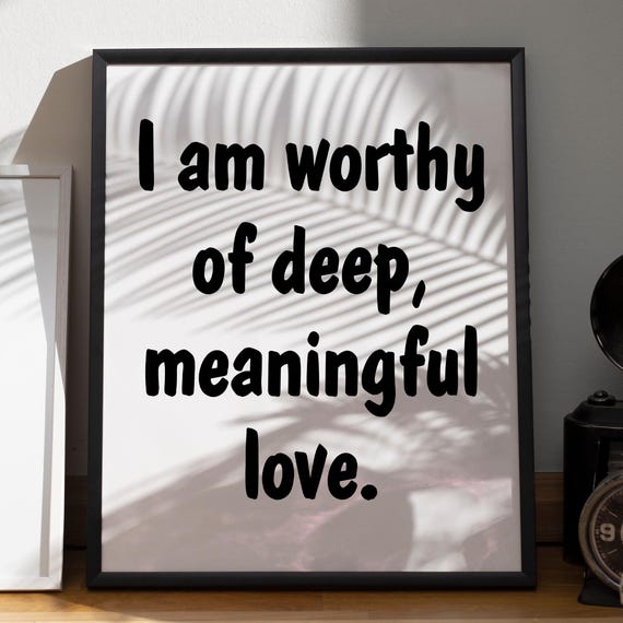 I Am Worthy Of Deep Meaningful Love Manifestation Art Print Retro Affirmation 70s Wall Manifest Poster Trendy Decor
