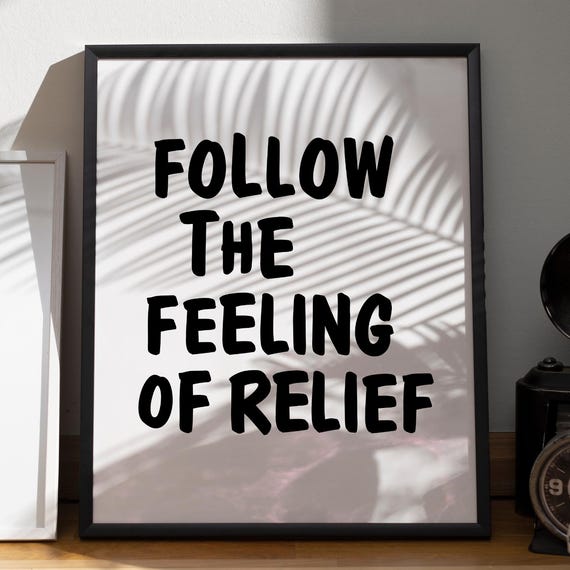 Follow The Feeling Of Relief Manifestation Art Print Retro Affirmation 70s Wall Manifest Poster Trendy Decor
