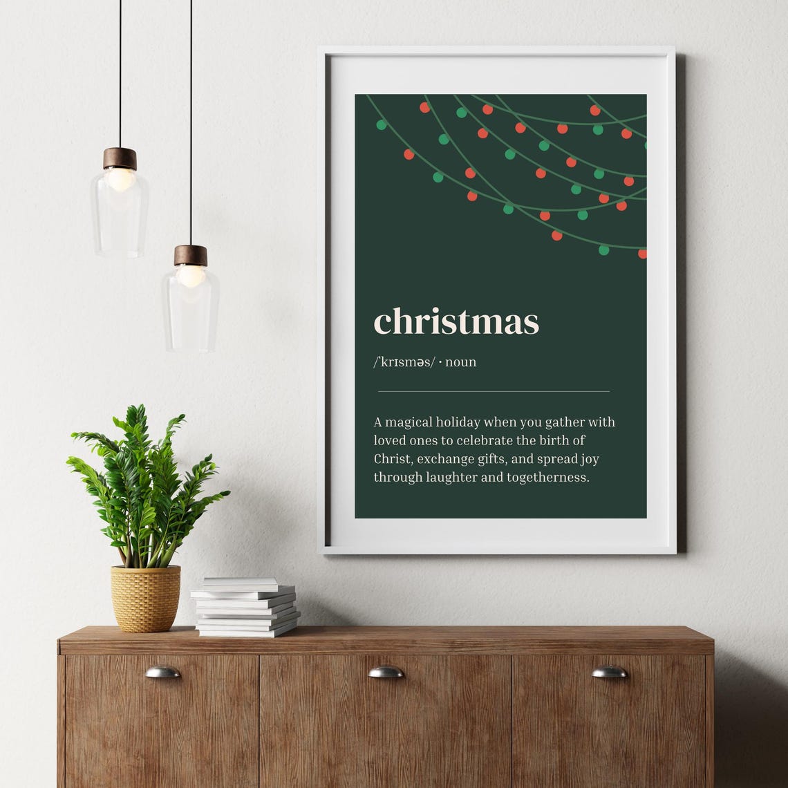 Christmas Funny Definition Dark Green Holiday String Lights Print - Image 2