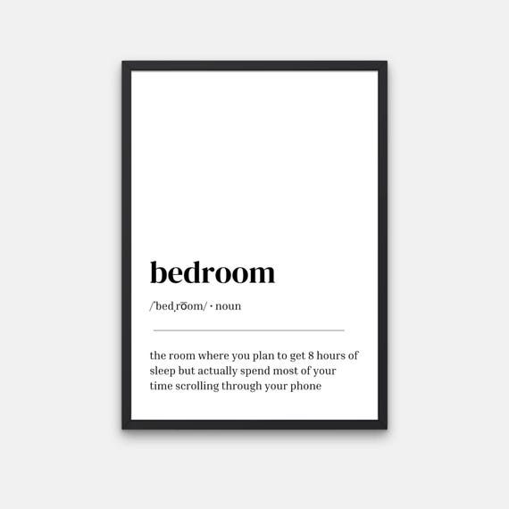 Bedroom Definition Wall Art Bedroom Wall Decor Housewarming Gift Definition Poster Bedroom Wall Art Home Warming Gift