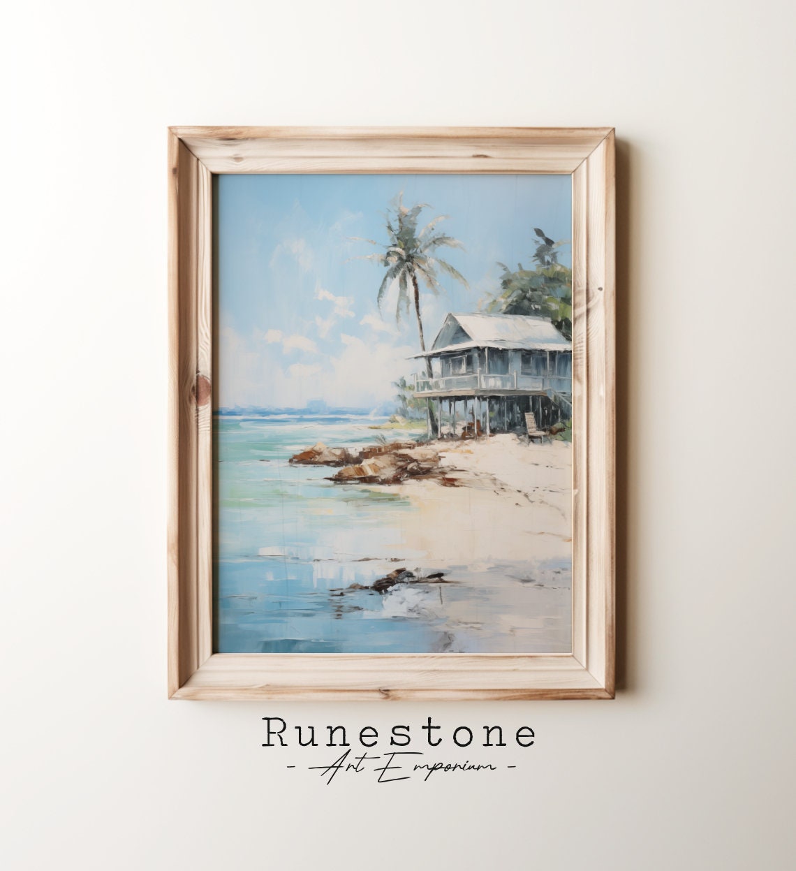 Tropical Beach Cabin On Stilts With Palm Trees Turquoise Sea Poster