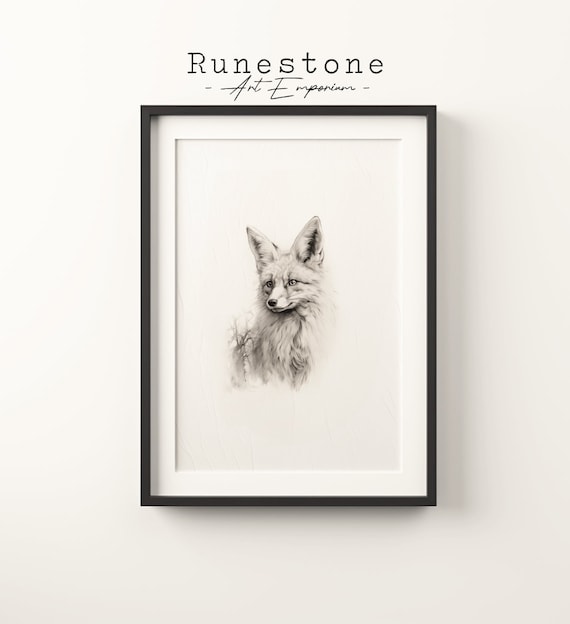 Vintage Fox Sketch Wall Art Minimalist Hand Drawn Print Nature