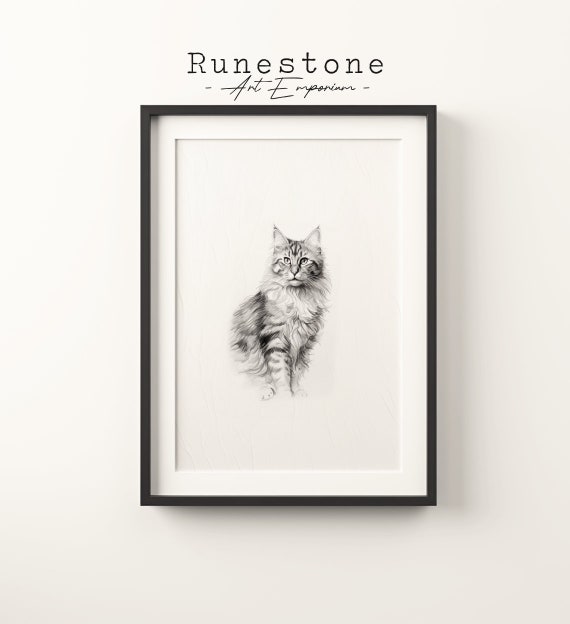 Minimalist Cat Sketch Print Shaggy Wall Art Minimal Animal Drawing