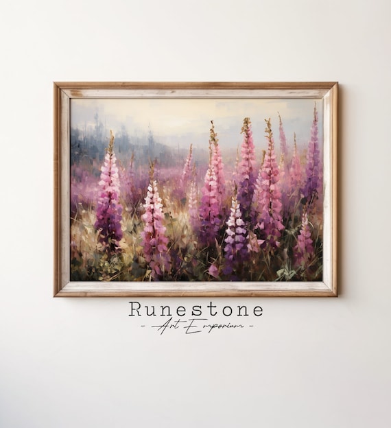 Purple Foxglove Meadow Vintage Floral Oil Painting Garden Poster