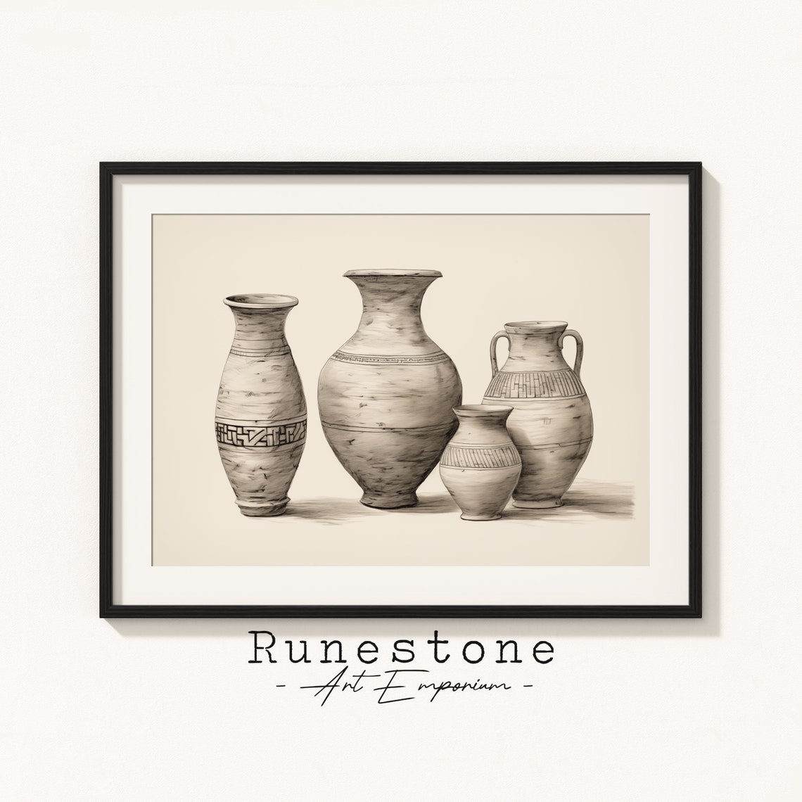 Ancient Pottery Vases Sketch Archaeology Clay Vessels Art Poster