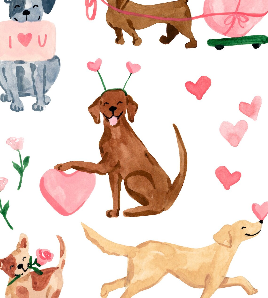 Valentine's Day Dogs Watercolor Art Print - Image 2