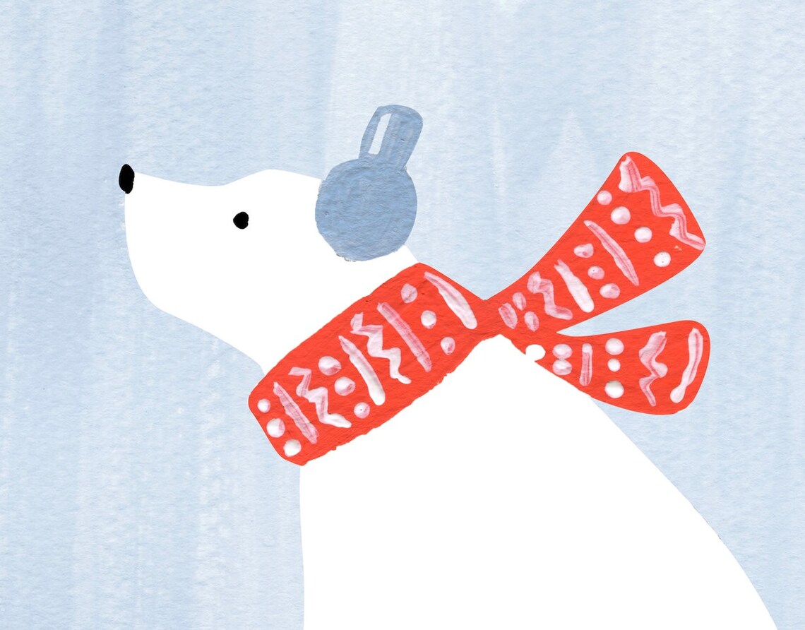 Polar Bear Holiday Art Print, Christmas Animal Decor - Image 4