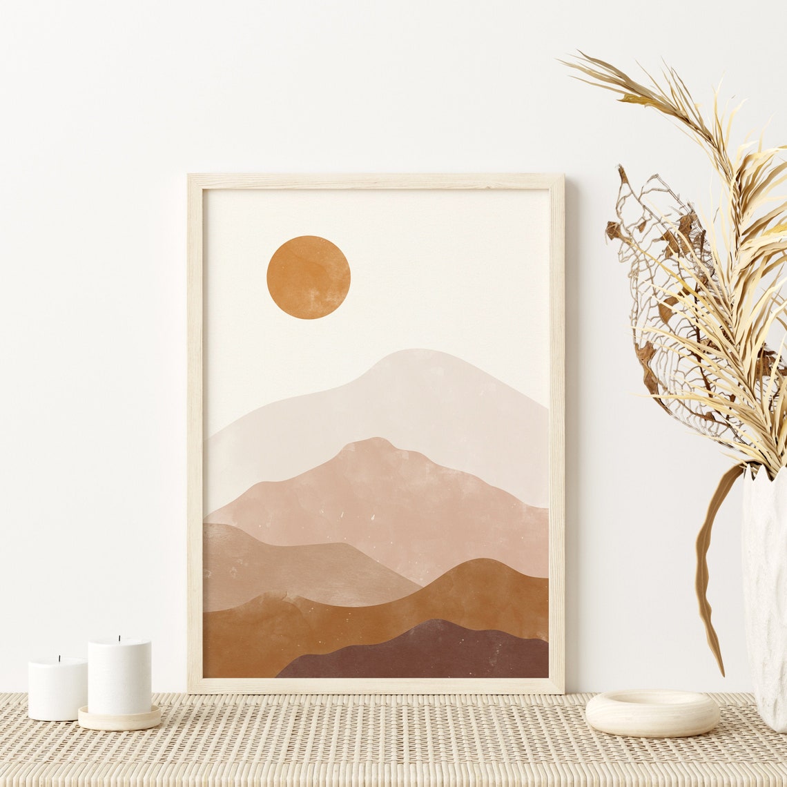 Terracotta Sun Layered Hills Minimal Boho Landscape Art Poster - Image 2