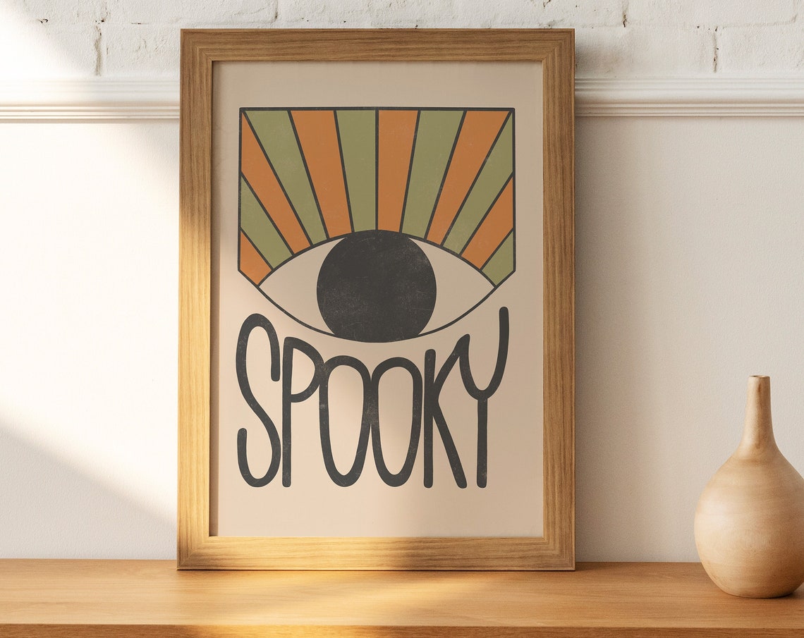 Spooky Retro Eye Sunburst Hand Lettering Vintage Halloween Poster