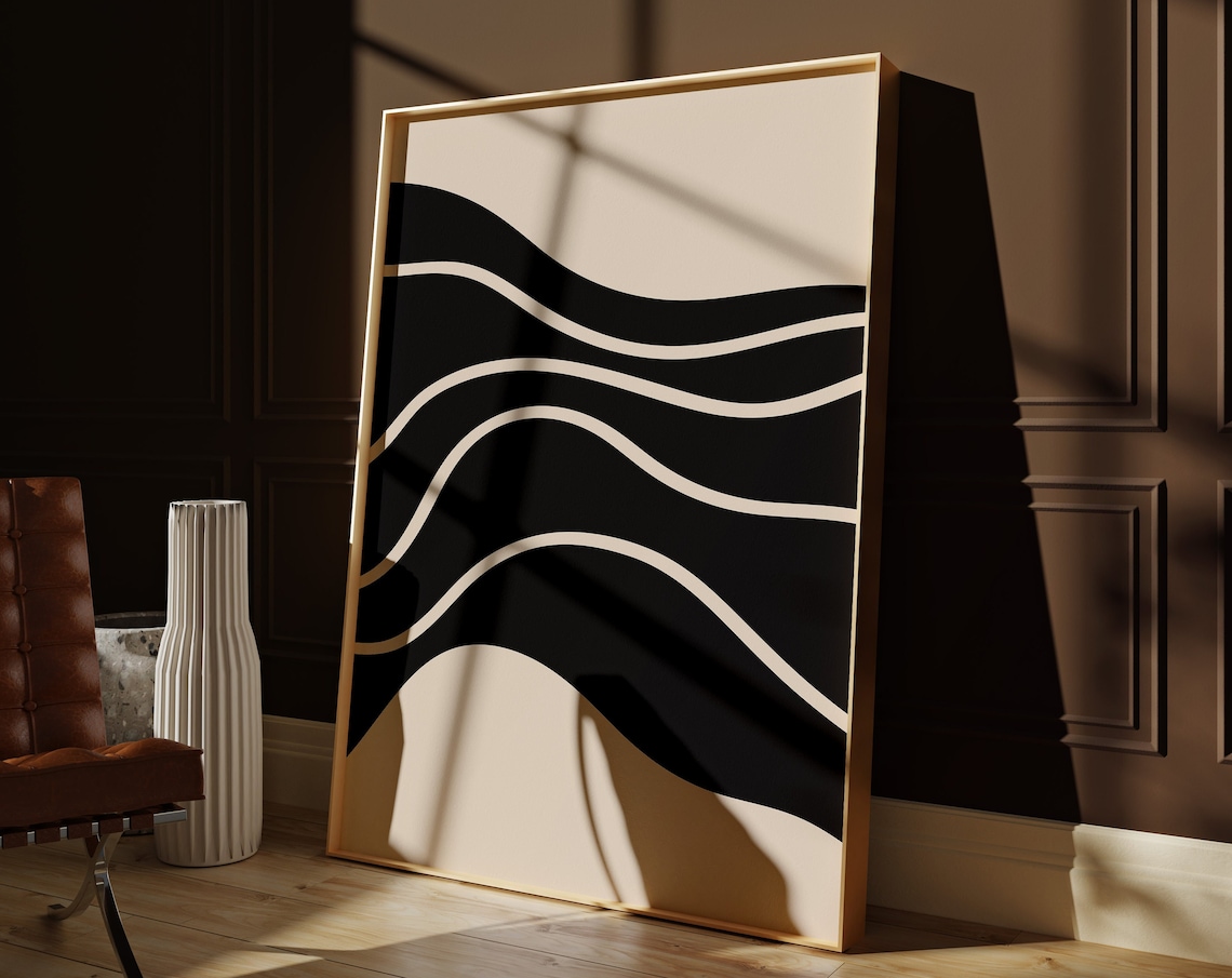 Mid Century Abstract Black And Beige Art Print