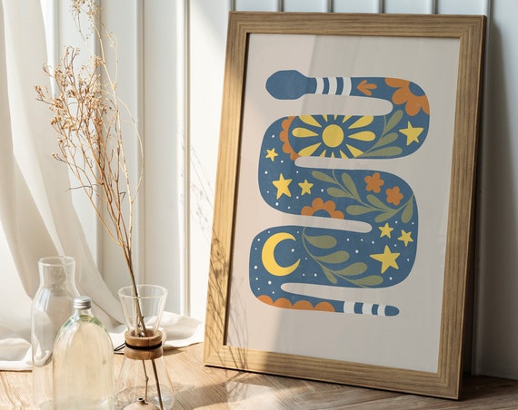 Snake Wall Art Boho Halloween Print Bright Colorful Art Halloween Moody Wall Decor Cute Halloween Art