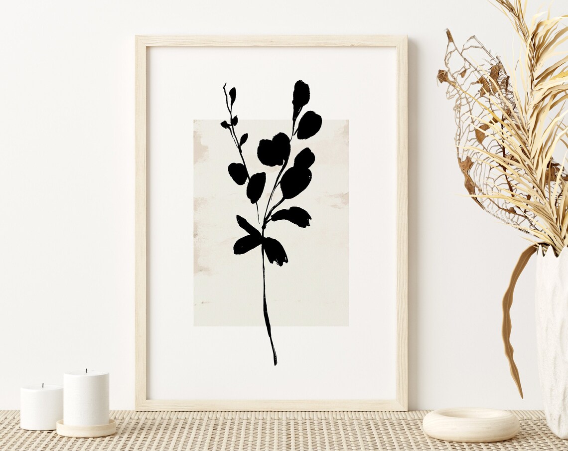 Abstract Botanical Beige Black Minimalist Poster, Art Print