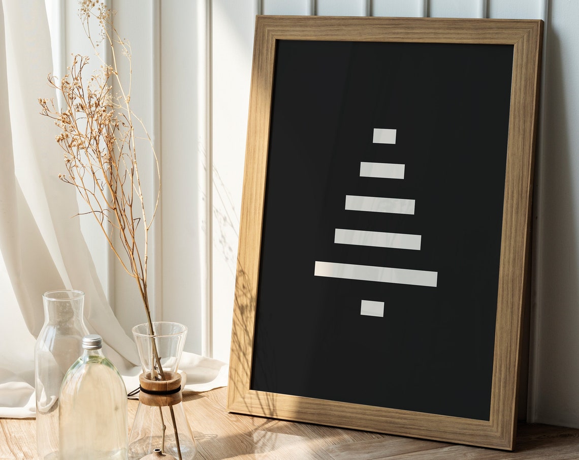 Minimalist Abstract Christmas Tree Black White Geometric Print Art