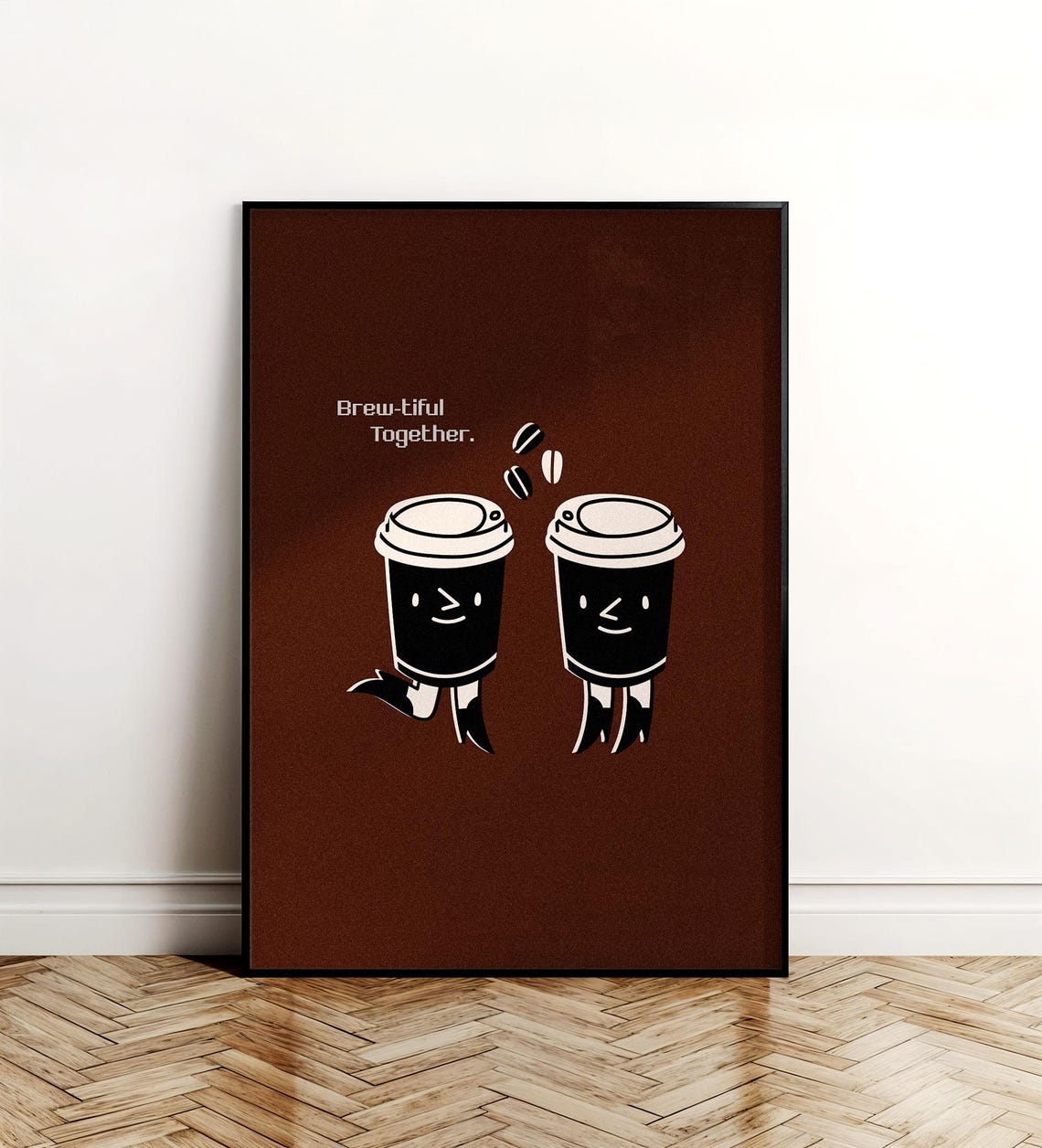 Brew-tiful Together Cute Retro Coffee Cups Kitchen Humor Wall Art