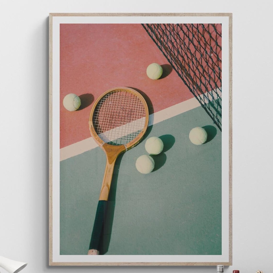 Vintage Wooden Tennis Racket Court Photography Retro Tennis Poster