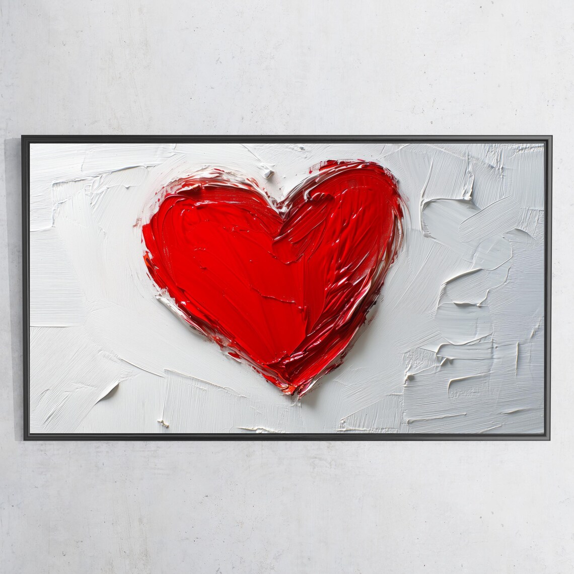 Red Heart Textured Impasto Oil Painting White Background Wall Art