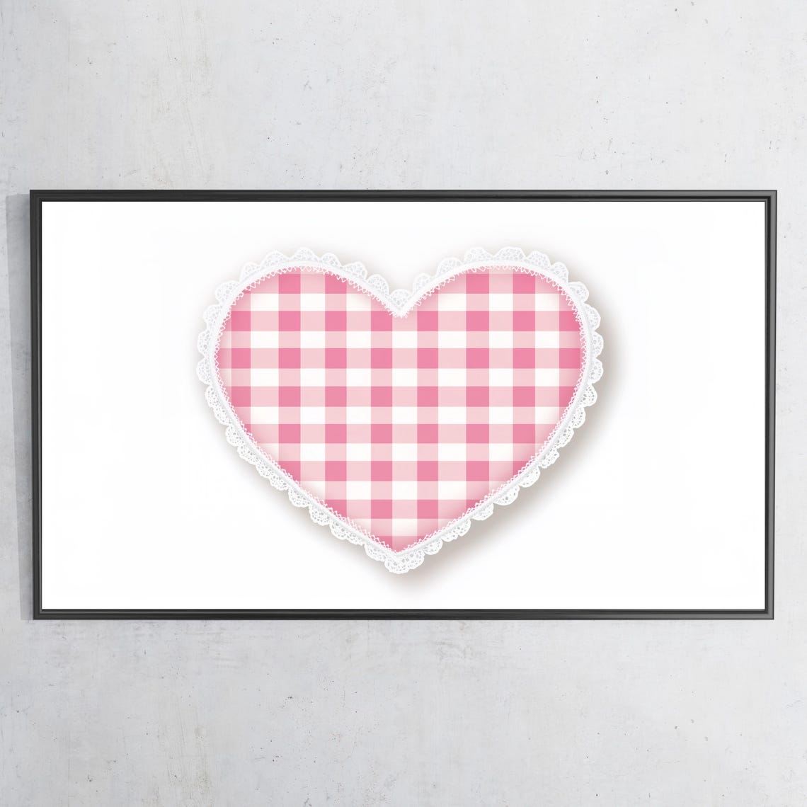 Pink Gingham Heart White Lace Trim Sweet Cottage Valentine Wall Art