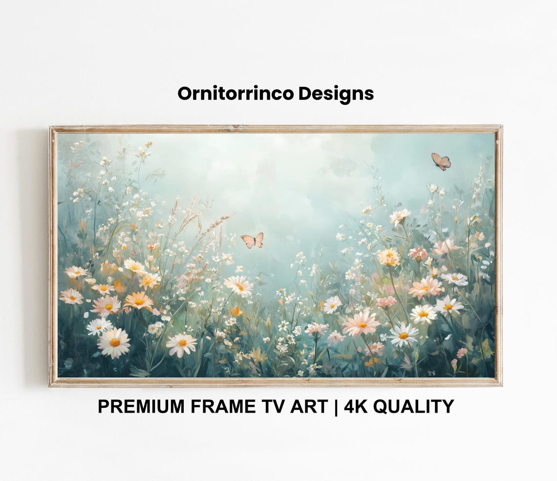 Wildflowers Frame Tv Art 4k Frame Tv Art Spring Meadow Tv Art Butterfly Tv Art Soft Muted Colors Tv346 - Image 3