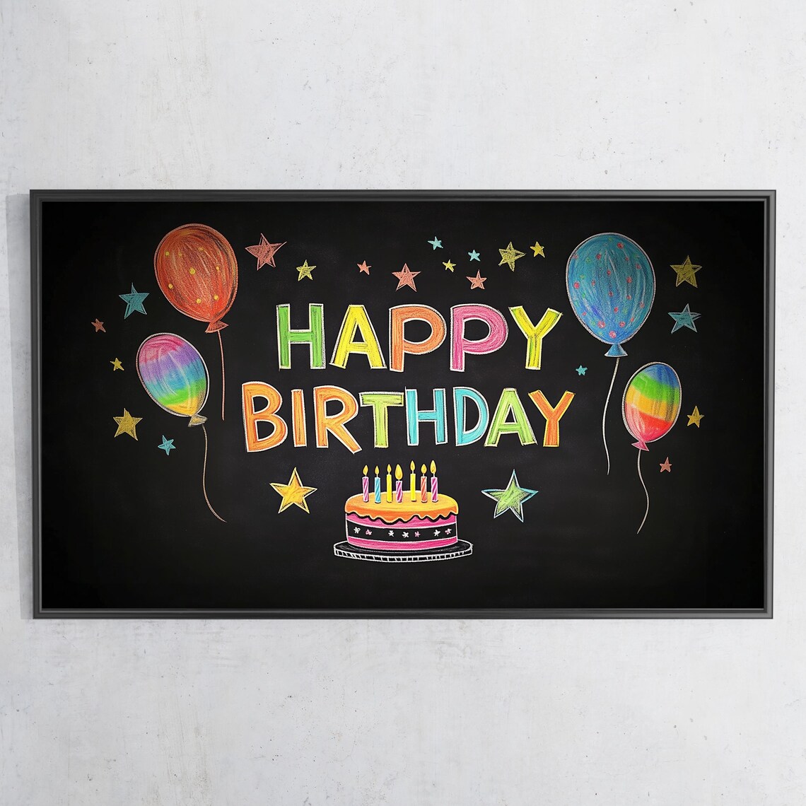 Happy Birthday Chalkboard Balloons Cake Party Kids Room Wall Art Print - Image 3
