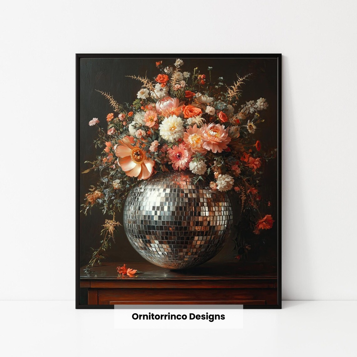 Disco Ball Flower Vase Vintage Floral Still Life Retro Wall Art - Image 3