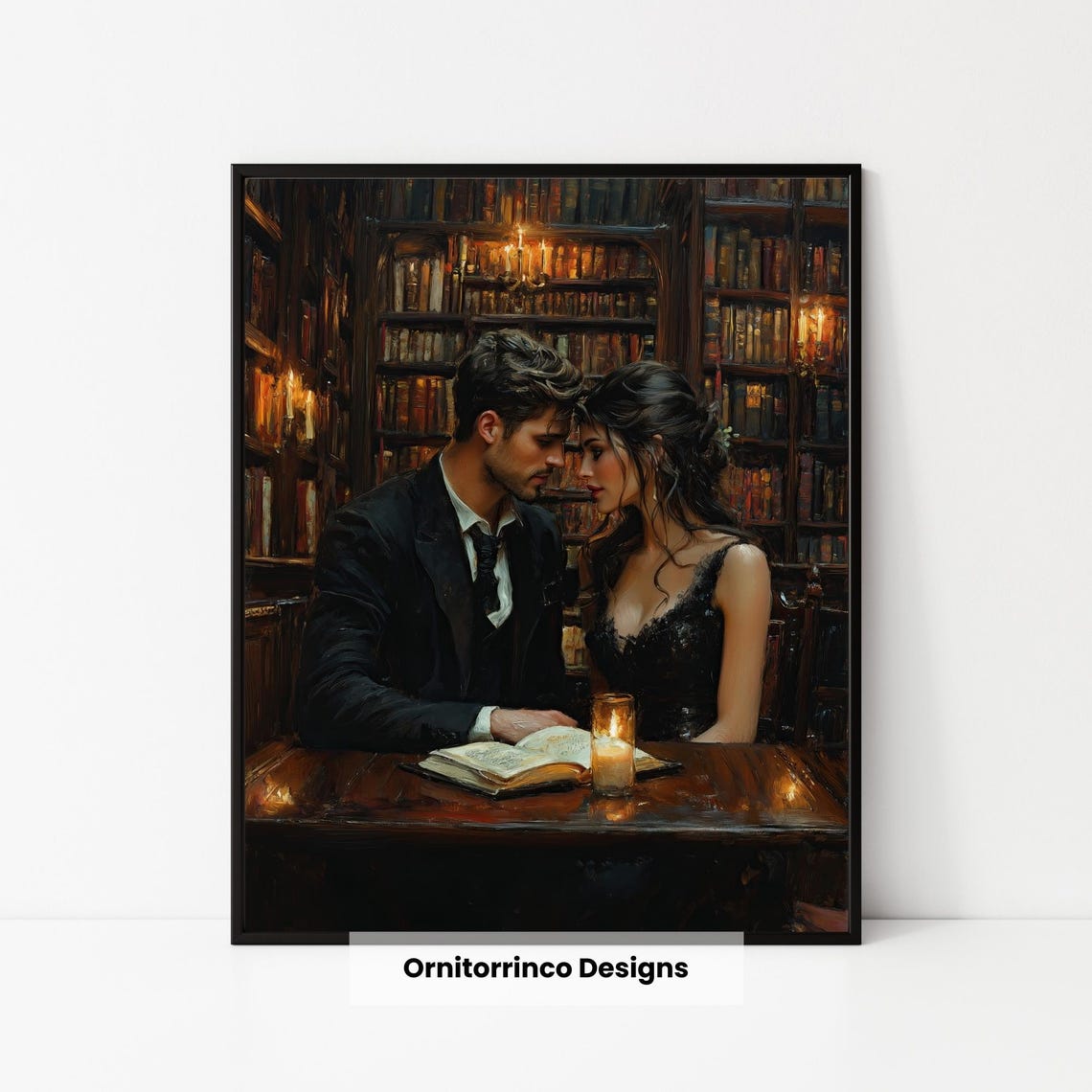 Romantic Couple Dark Academia Wall Art Moody Aesthetic Print Vintage Style Home Decor For Book Lovers W86 - Image 3