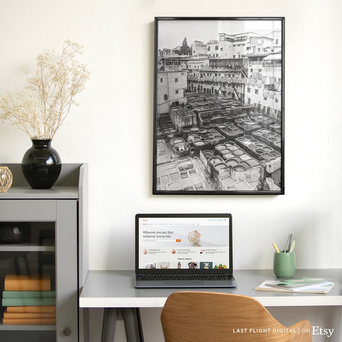 Fes Morocco Chouara Tannery Dye Pits Black And White Photo Poster - Image 5