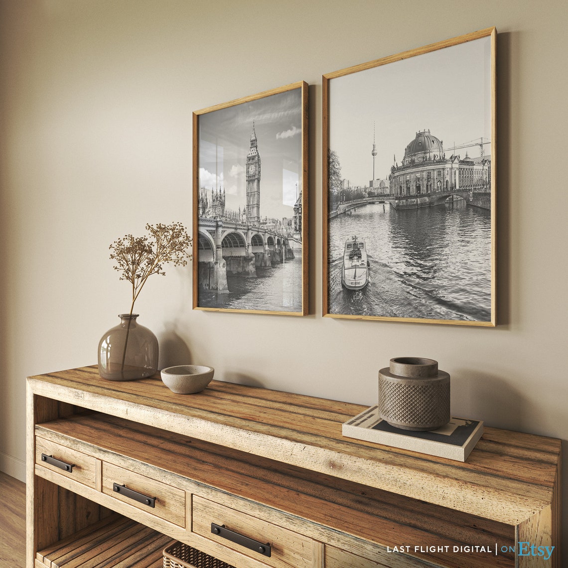 Berlin Bode Museum Spree River TV Tower Black And White Photo Poster - Image 3