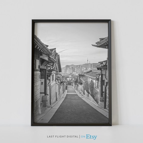 Korea Print Seoul Poster Temple Namsan Seoul Tower Ytn Korea Poster Seoul Print South Korea Wall Art Black White Photography