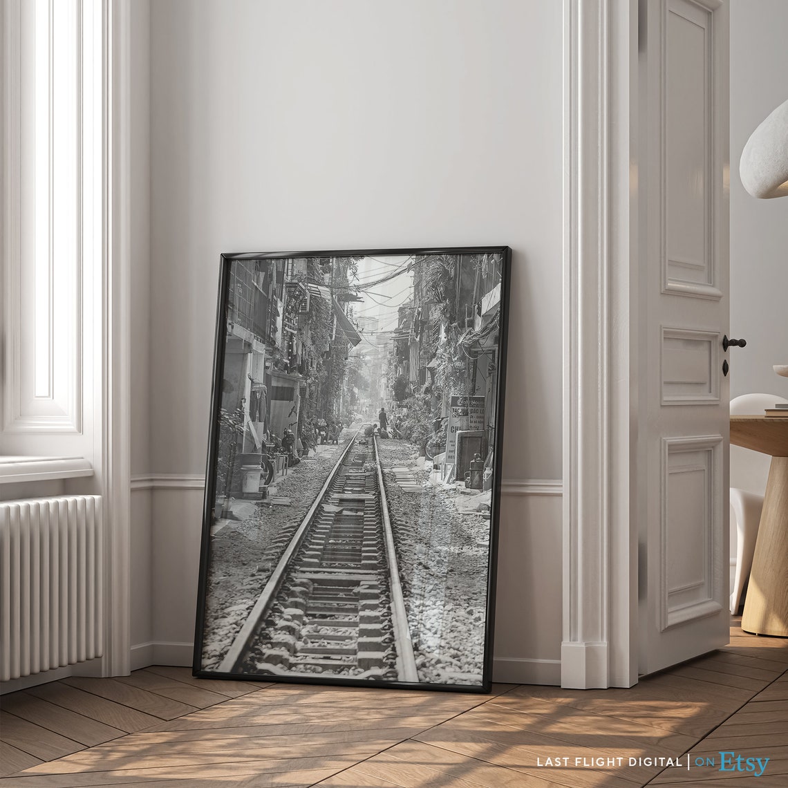 Hanoi Vietnam Train Street Railway Tracks Alley Black White Poster - Image 3
