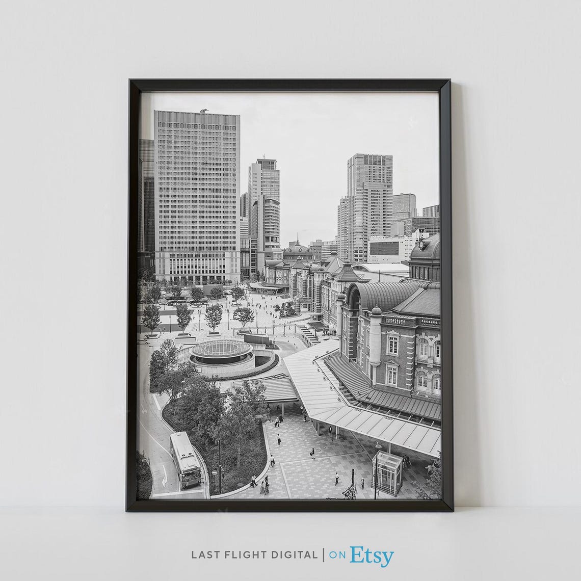 Tokyo Station Marunouchi Brick Facade Skyline Black White Poster