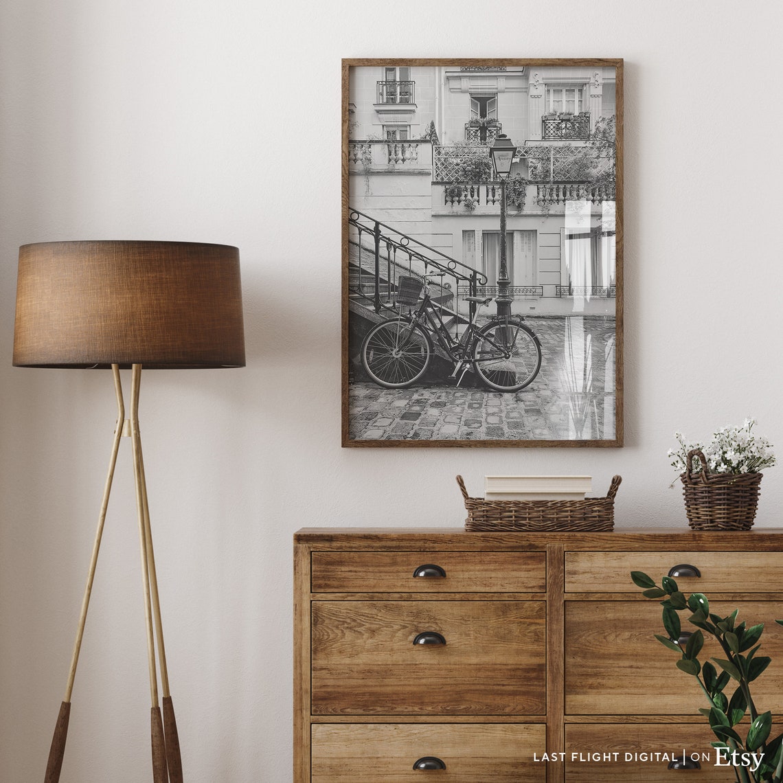 France Paris Montmartre Bicycle Lamppost Cobblestone Street Poster - Image 5