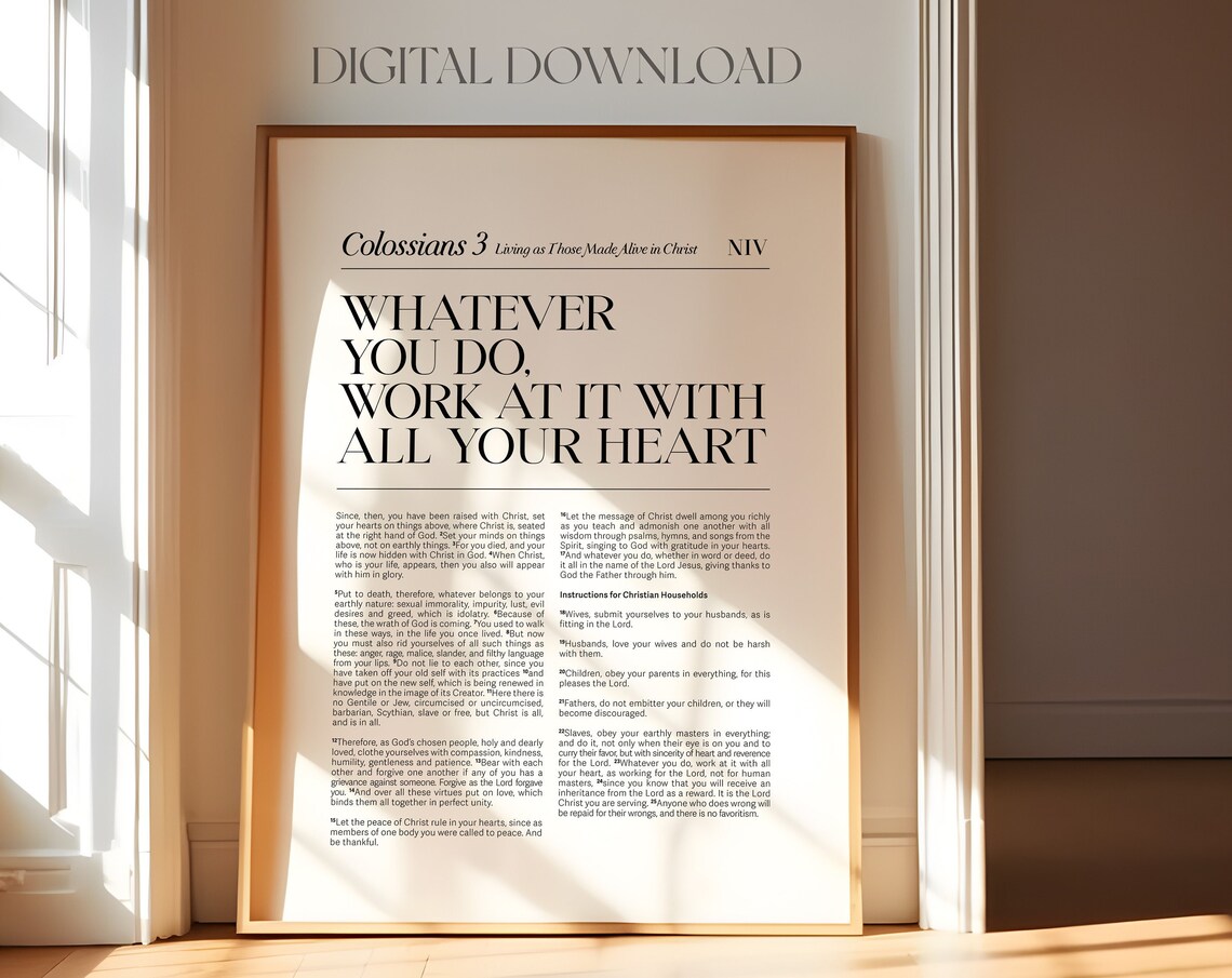Colossians 3 Whatever You Do Bible Verse Art Print