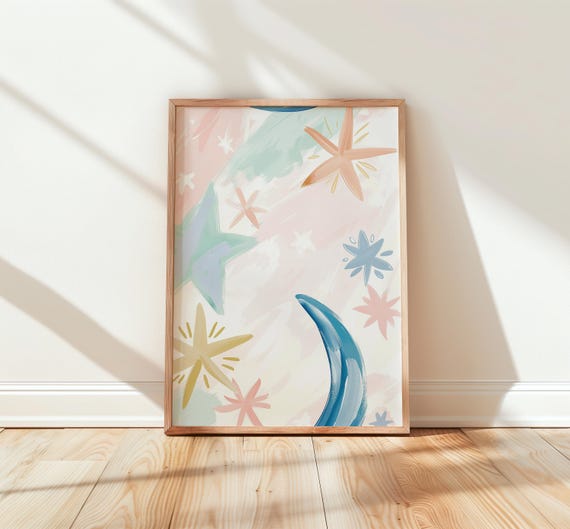 Pastel Stars And Moons Watercolor Nursery Wall Art Boho Kids Room Decor Dreamy Celestial Print Baby Shower Gift 238