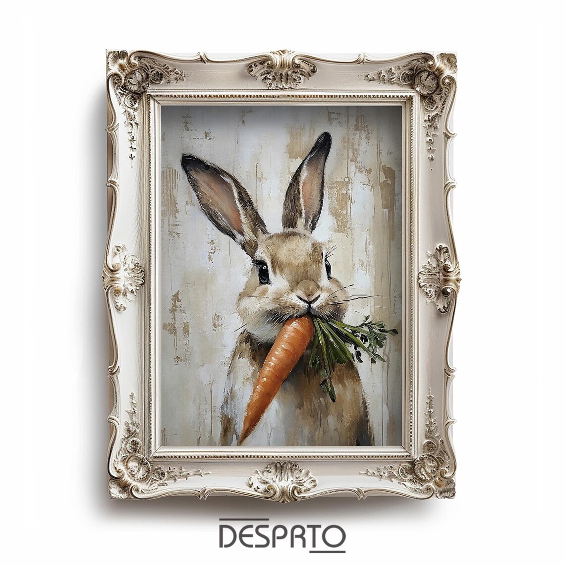 Cute Bunny Rabbit Holding Carrot Whimsical Nursery Painting Poster