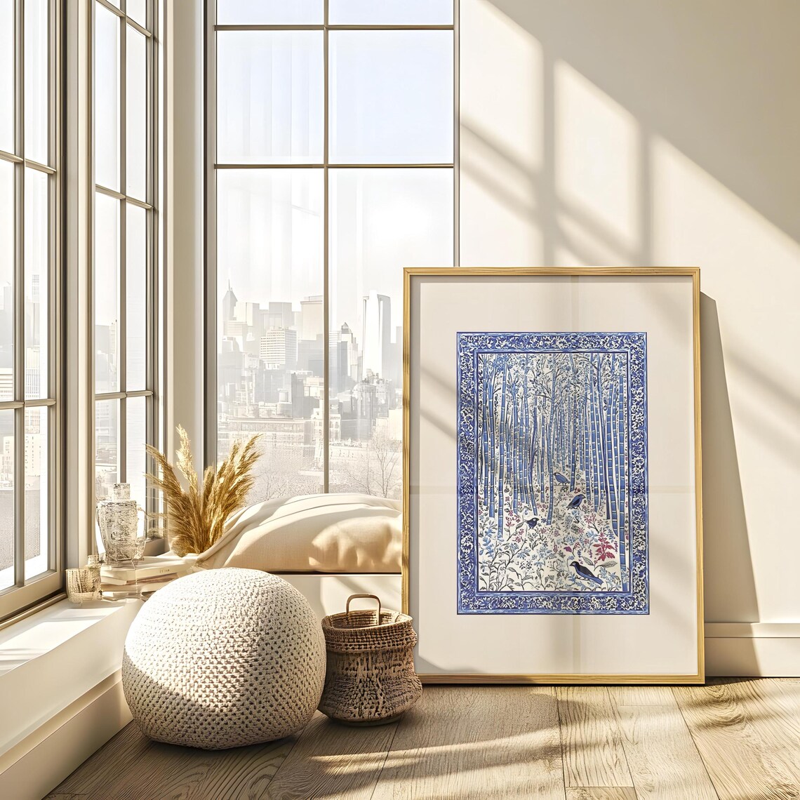 Blue Kashmiri Textile Art Print, Light Academia Vintage - Image 3