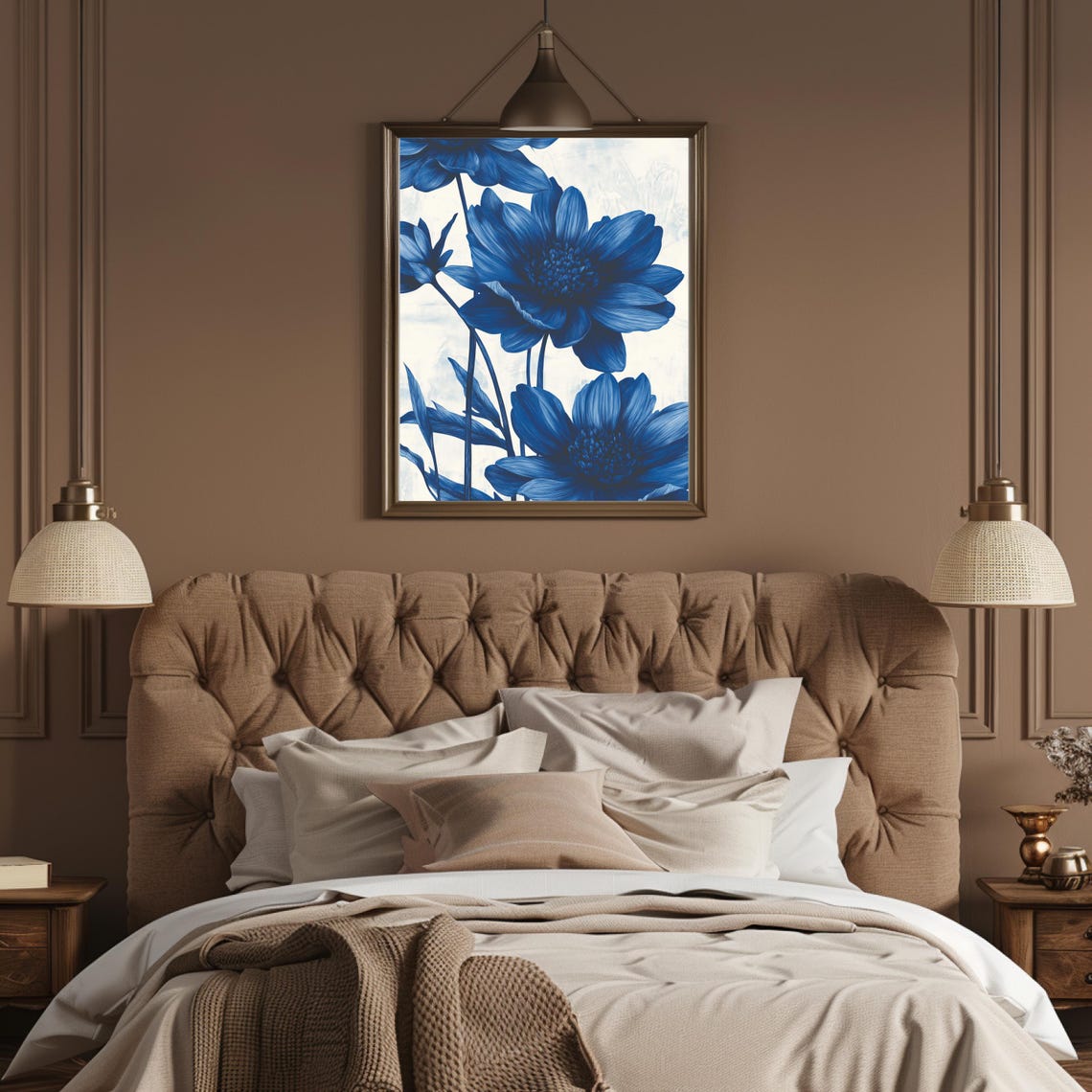 Cobalt Blue Monochrome Blooms White Background Floral Art Poster - Image 3