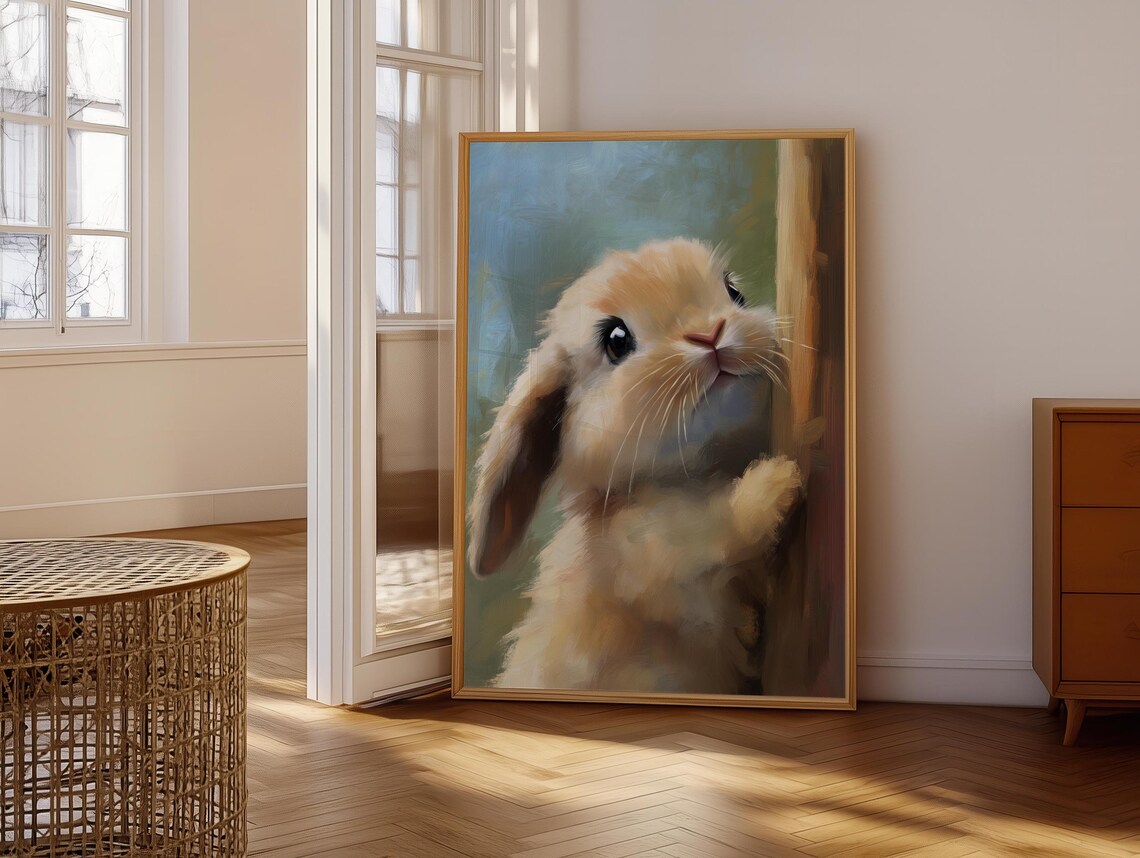 Baby Lop Bunny Peeking Around Corner Sweet Painterly Animal Poster - Image 6