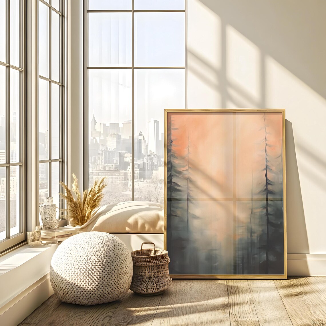 Abstract Pine Tree Wall Art Vintage Forest Painting Rustic Masculine Wall Hanging Art Nature Artwork - Image 3