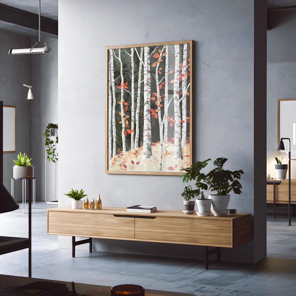 Birch Tree Painting Nature Inspired Wall Art Print Japandi Style Birch Tree At Night Art Dopamine Decor Bedroom Living Dining Room - Image 2