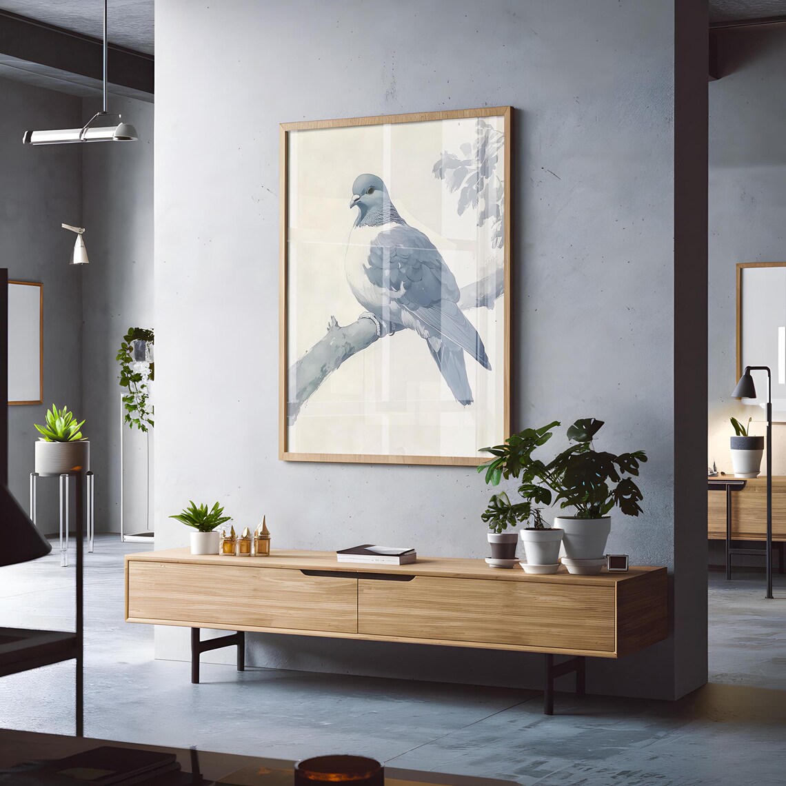 Elegant Blue Gray Pigeon On A Branch Watercolor Style Poster - Image 4